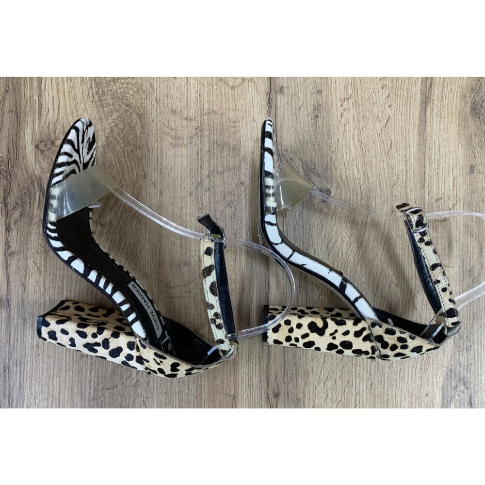 Steve Madden Women's Carrson Leopard Zebra Cow Hair Heels Black White Size 6.5 M - Picture 11 of 15